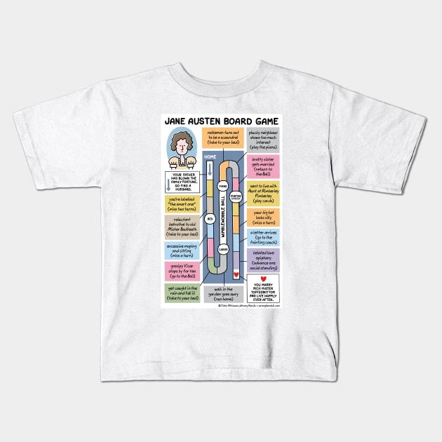 Jane Austen Board Game Kids T-Shirt by WrongHands